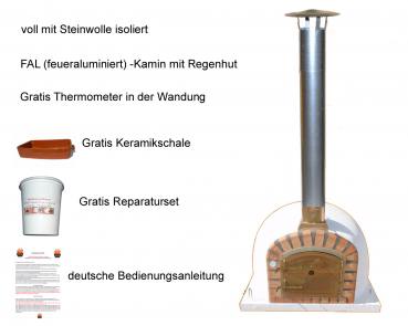 Holzbefeuerter Pizzaofen Lissabon 90cm inkl. Kamin und Regenhut