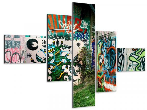 5-teilig modern Graffiti im Hinterhof - Aluminiumbild