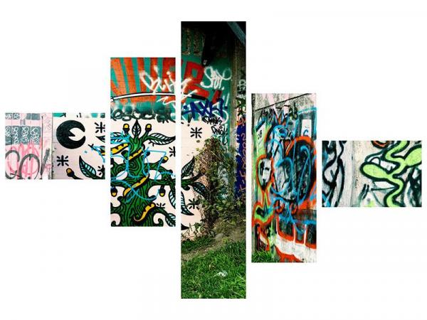 5-teilig modern Graffiti im Hinterhof - Aluminiumbild